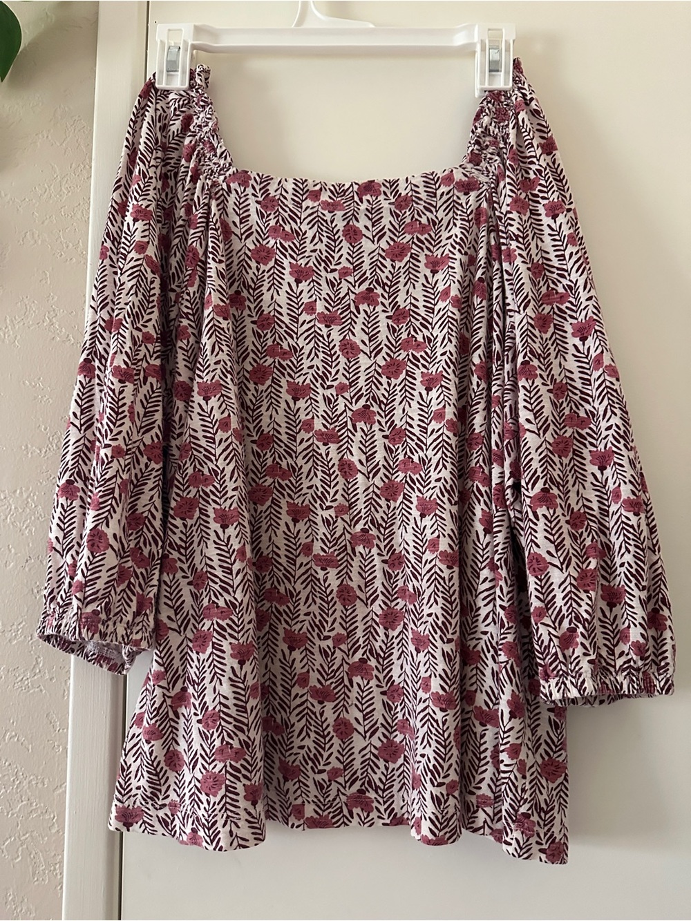 Style & Co. Off Shoulder Blouse Size  White and Pink Floral Square Neck